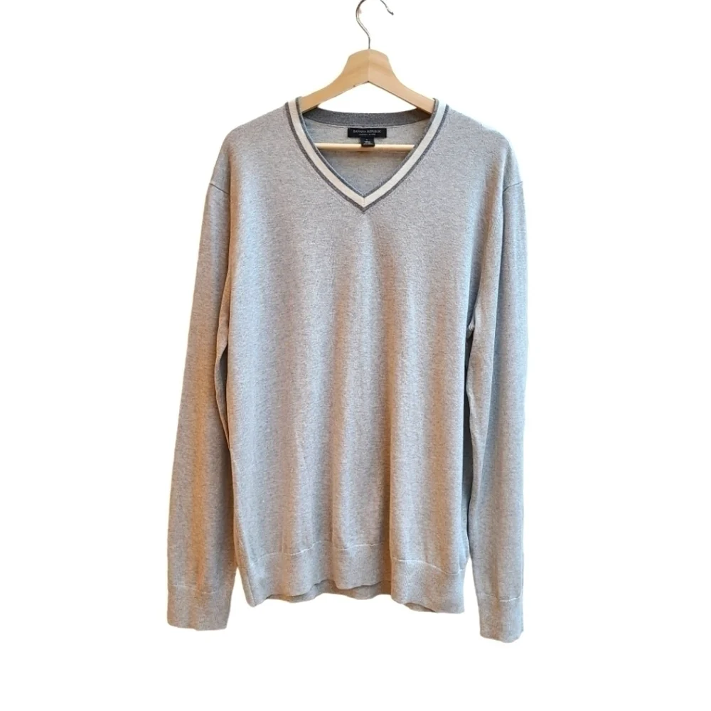 Silk Cotton Cashmere Blend Varsity Collegiate Sweater Men's Large